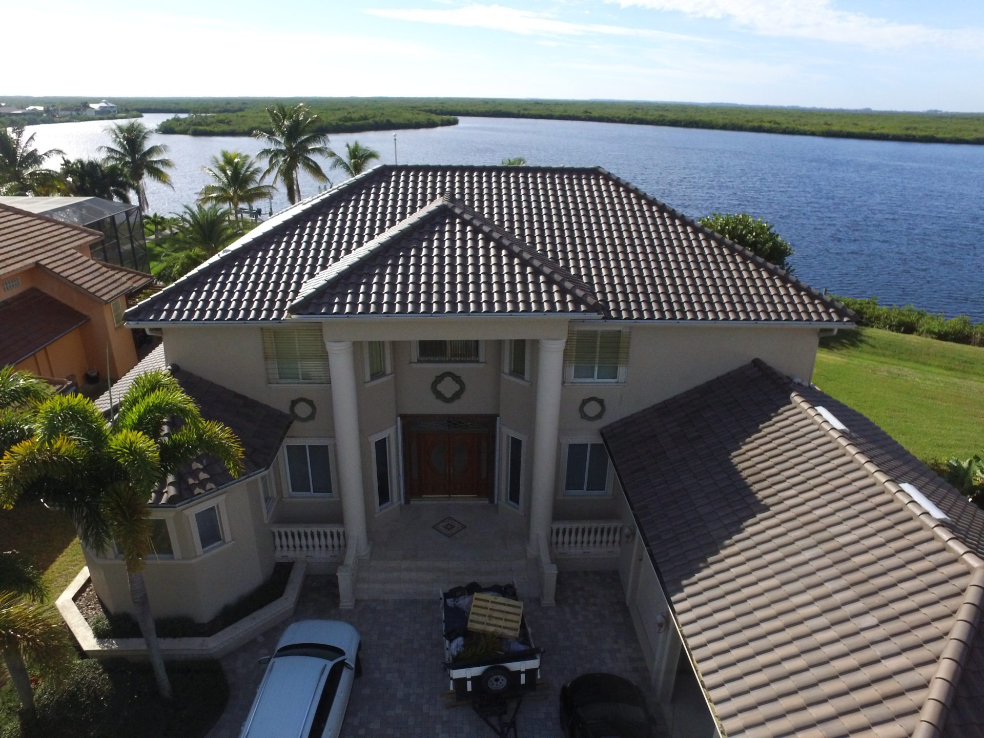 Tile roof replacement on a waterfront Port Charlotte home by Galloway Roofing